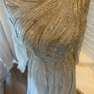 Embellished Ivory and Gold Evening Gown